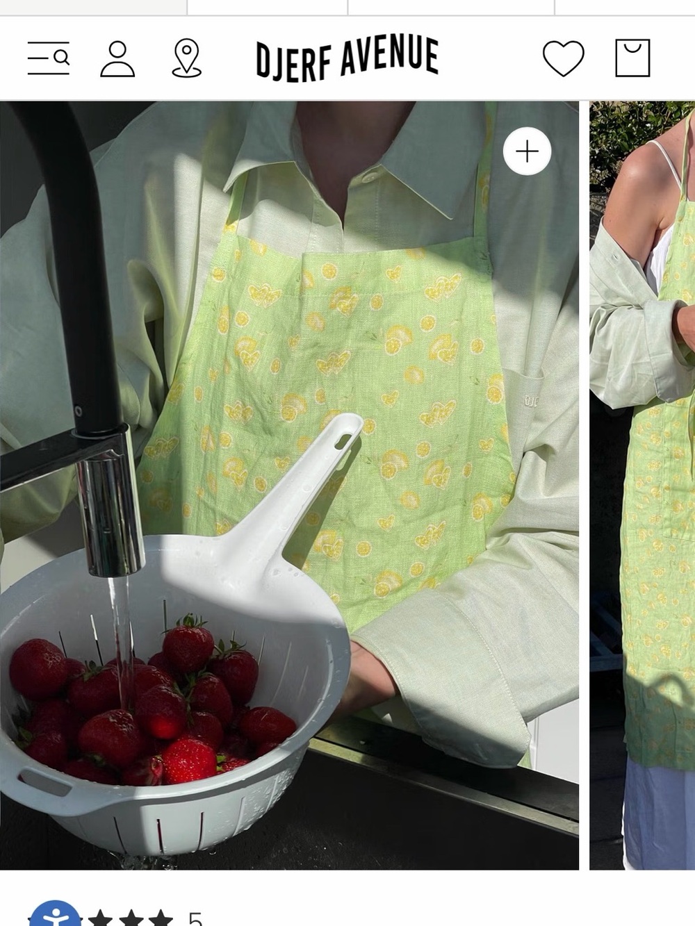 Djerf Avenue Pastel Green Linen Apron with Yellow lemon Print - Picture 2 of 9